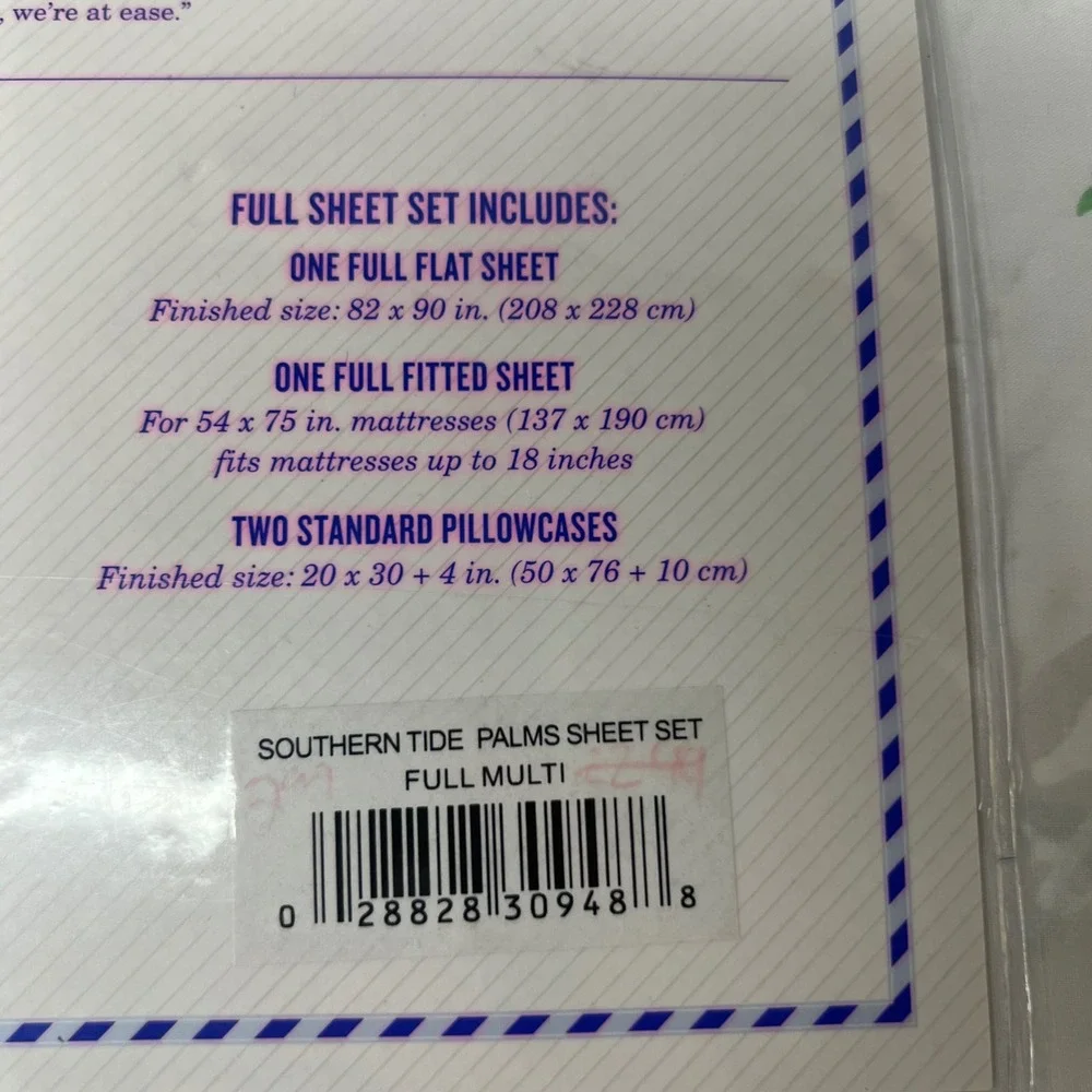 Southern Tide The Palms‎ Sheet Set Full Size Palm Trees Cotton 200 TC NIP